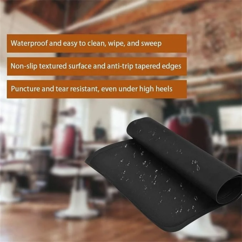 

Black Rectangle Barber Salon Floor Mat Anti-Slip Waterproof Chair Mats HB84663