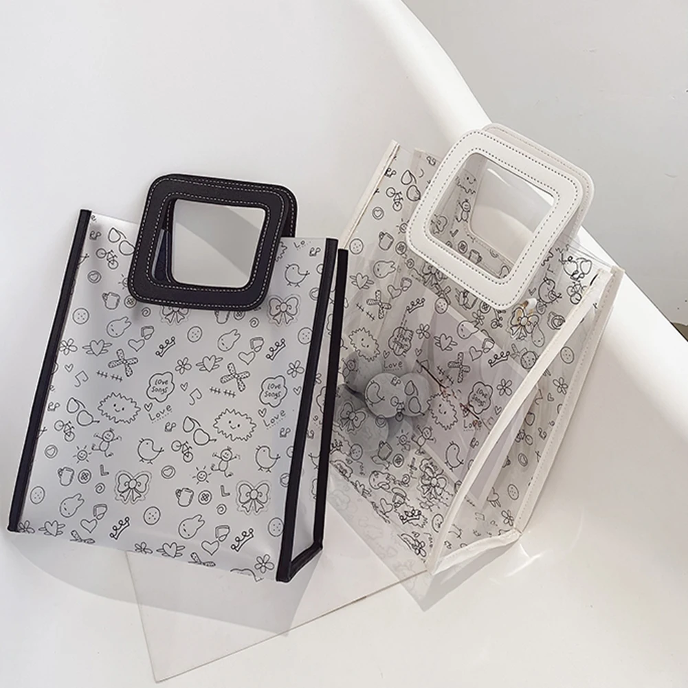 

Transparent PVC Women Fashion Cartoon Printing Large Capacity Shoulder Messenger Bags Casual Ladies Totes Crossbody Handbags