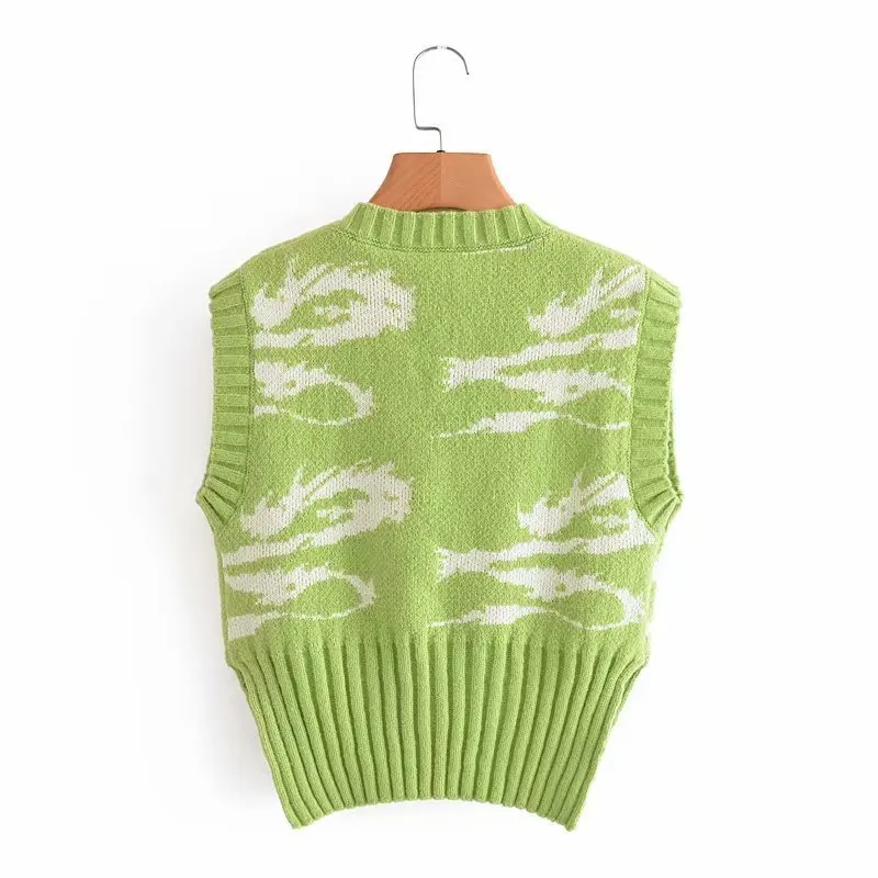 

Harajuku Print Y2K Knitted Sweater Vests Streetwear Vintage Autumn V-neck Pullovers Casual Aesthetic Cute Knitwear Cuteandpsycho