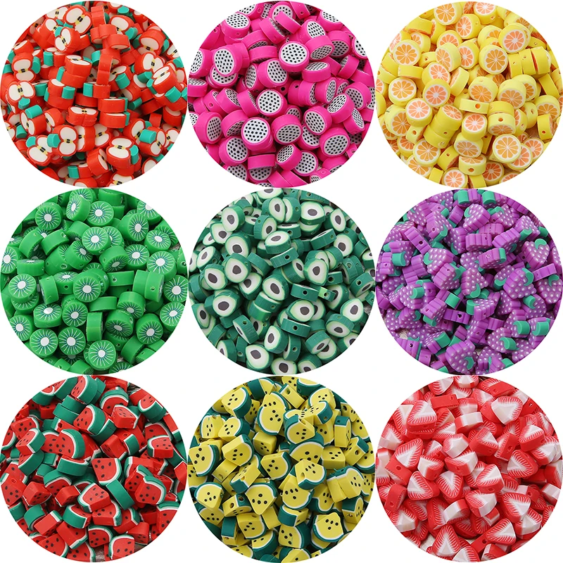 30Pcs/lot 9-11mm Clay Fruit Apple Orange Avocado Strawberry Mix Color Polymer Spacer Beads For Girls Jewelry Making DIY Bracelet | Украшения