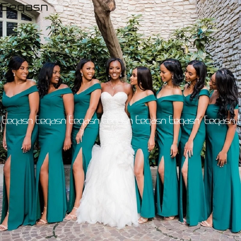 

2020 Mermaid Bridesmaid Dresses Off The Shoulder African Maid Of Honor Dress with Slit Wedding Guest Gown Plus Size