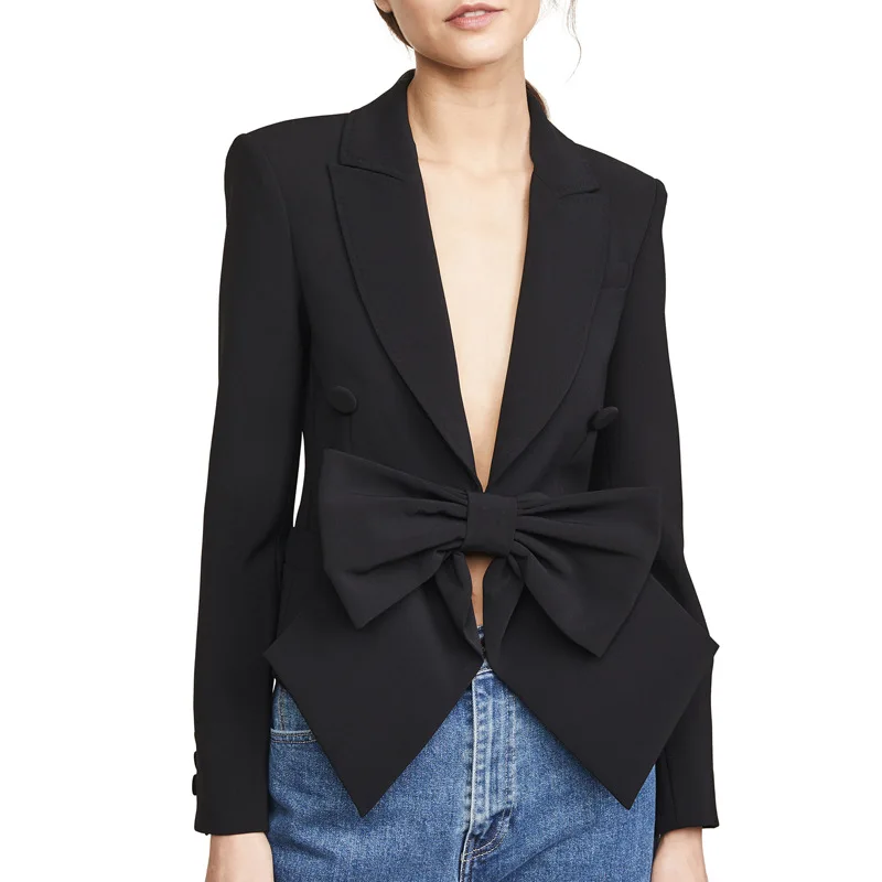 Женский пиджак пальто высокого качества большие размеры черные блейзеры со