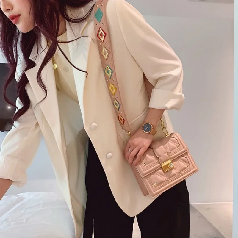 

New Fashion Women Pu Leather Flap Bag Personality Diamond Rivets Shoulder Bags Ladies Casual Packing Solid Color Crossbody Bag