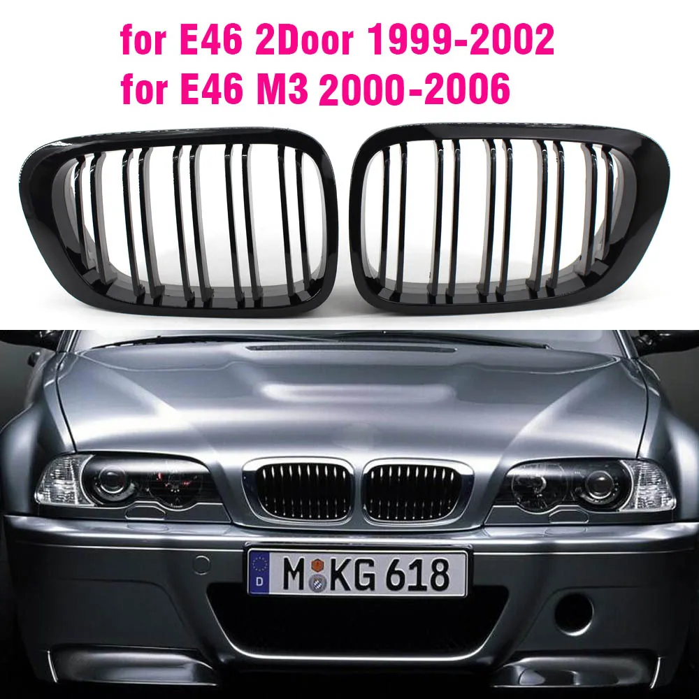 Front Hood Kidney Luxury Grill Grille Snap-on For BMW 330ci Coupe Cabriolet Pre-Facelift For E46 2Doors 1999-2002 Black