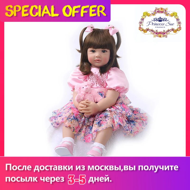 Фото 22'' Handmade Newborn Girl Doll Realistic Baby Vinyl Princess with Pink Clothes Kids Toy Birthday Gift for Girls|doll toys|toys girlsreborn
