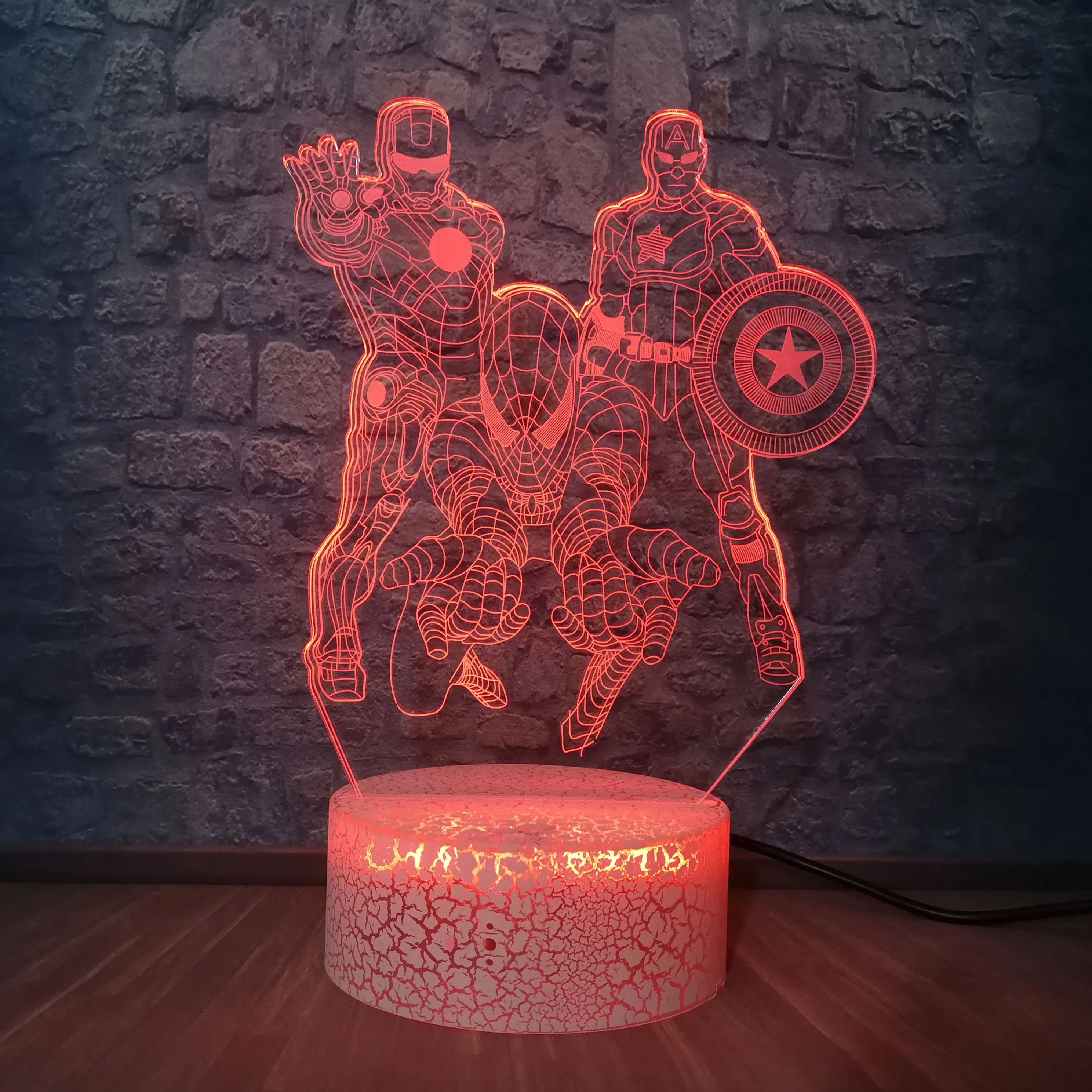 Marvel Мстители Светодиодный настольный светильник паук Железный человек капитан 3D