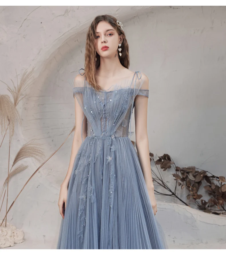 long sleeve formal dresses Elegant Spaghetti Strap Evening Dress Off Shoulder A-Line Floor Length Banquet Dress Appliques Lace-Up Pageant Party Gown evening maxi dresses