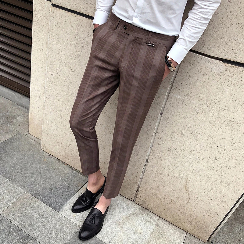 Only pant Coffee Решетчатые мужские вечерние костюмы мужская сценическая одежда мужские s облегающие костюмы для выпускного вечера обтягивающие 2 шт мужской костюм, пиджак Trajes Azul Hombre Smoking Uomo - Цвет: Only pant Coffee