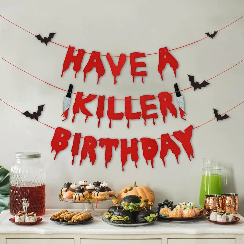 

Have A Killer Birthday Banner Blood Bunting Halloween Decoration Paper Garland For Birthday Party Home Decor Supplies Scary Prop