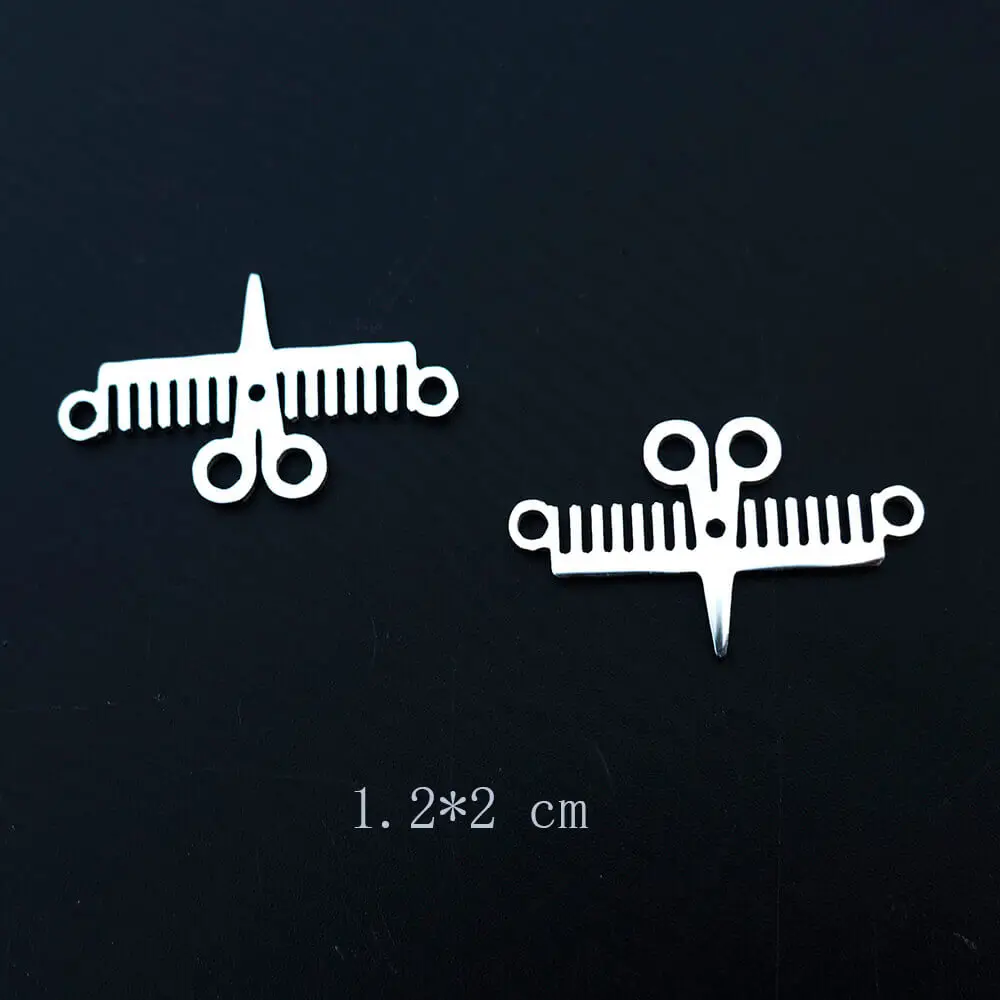 

2 Loop Scissors and Hair Combs Stainless Steel Connector Link for Bracelet Diy Hairdresser Charm Wholesale 20 Pieces Pack