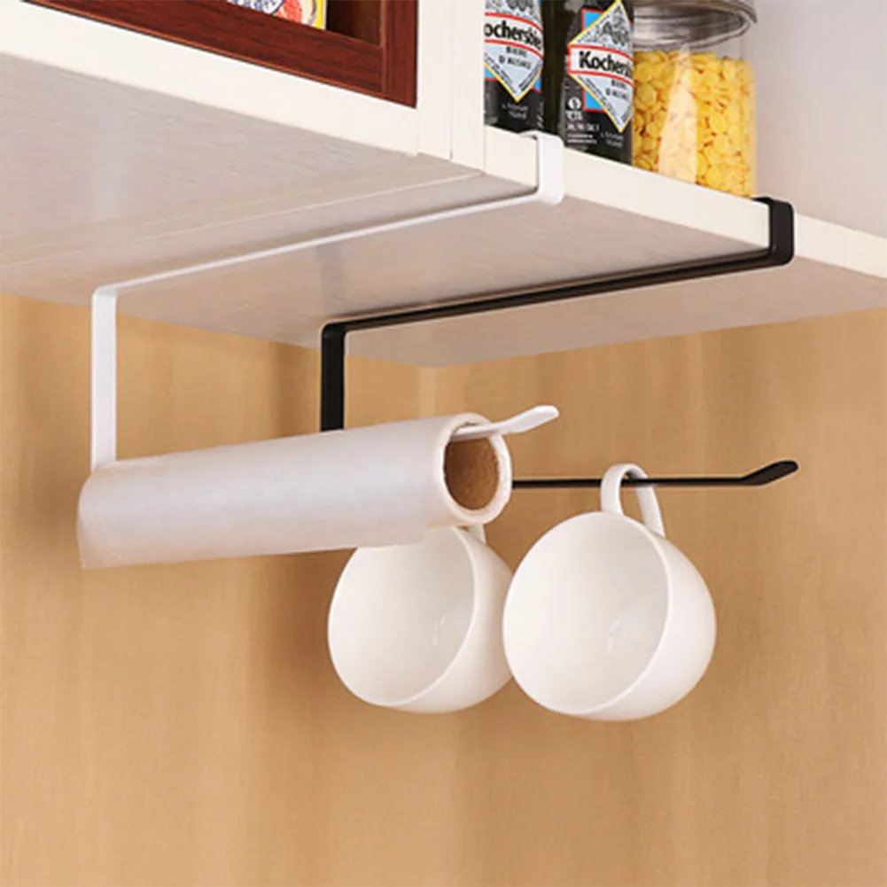 

Under Cabinet Storage Bracket Kitchen Towel Roll Shelf Free Punch Iron Tissue Hanger Roll Paper Toilet Holder Rack Home Storage