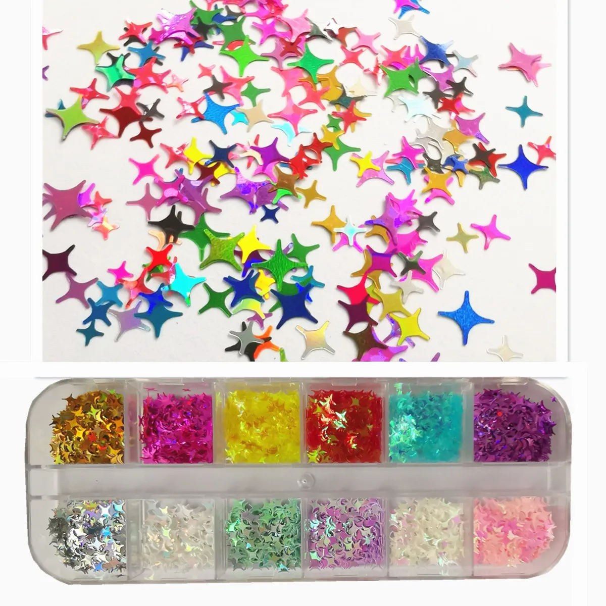 

10g Nail Art Decoration Symphony Laser Sequins Four-pointed Star Heterosexual Sequins Purple Bright Glitter Powder Tool Manicure