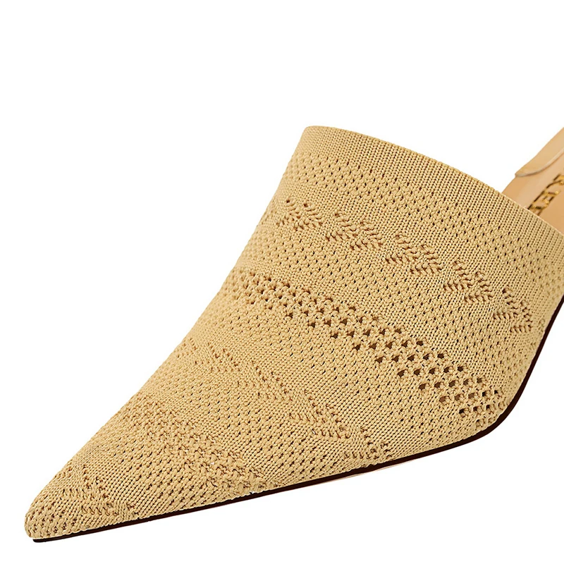 

Korean Version Of Retro Half Baotou Women's Slippers Daily Women's Shoes High Heels Pointy Toes Hollow Wool Sandals Breathable