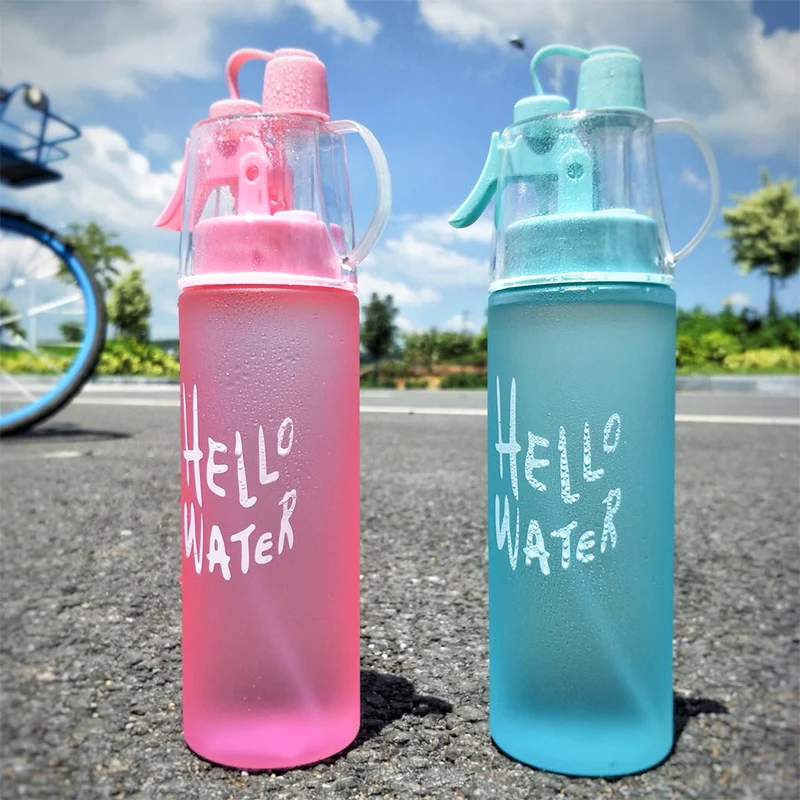 

New Creative Spray Water Bottle 400ML 600ML Portable Atomizing Bottles Outdoor Sports Gym Drinking Drinkware Bottles Shaker