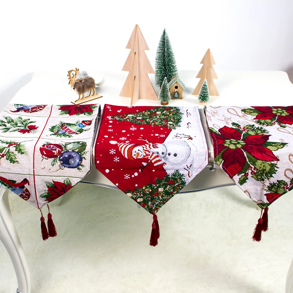 christmas table cover cloth festive decor red Creative Christmas Cotton Linen Tablecloth Table Flag Desktop Decoration 2020 8P | Дом и сад