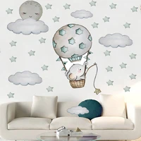 hot air balloon wall decals cloud moon stars pvc cartoon baby elephant wall stickers for kids room baby nursery room decoration