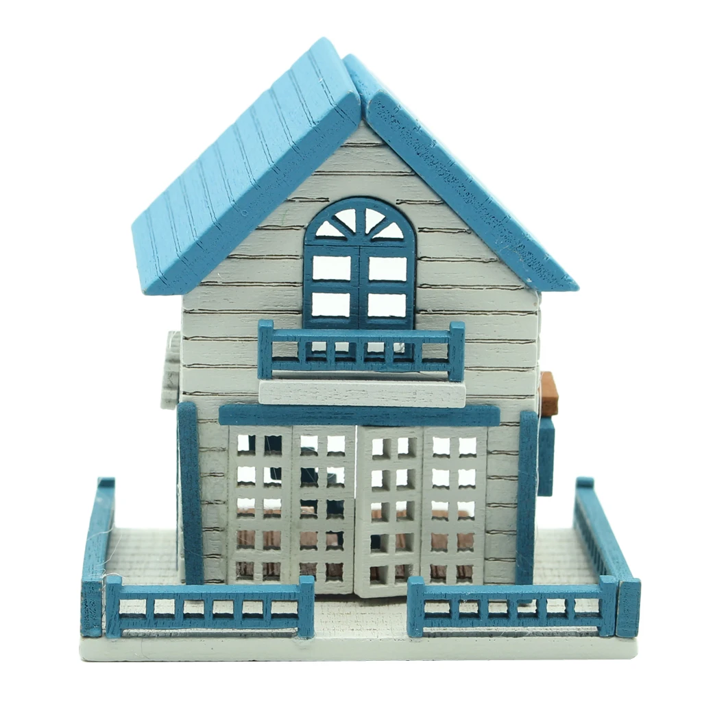 Blue 1/12 мини-домик, деревянные поделки для DIY игрушек, аксессуары для кукольного домика, миниатюрный набор для рукоделия, сказочный садовый декор - Цвет: Blue
