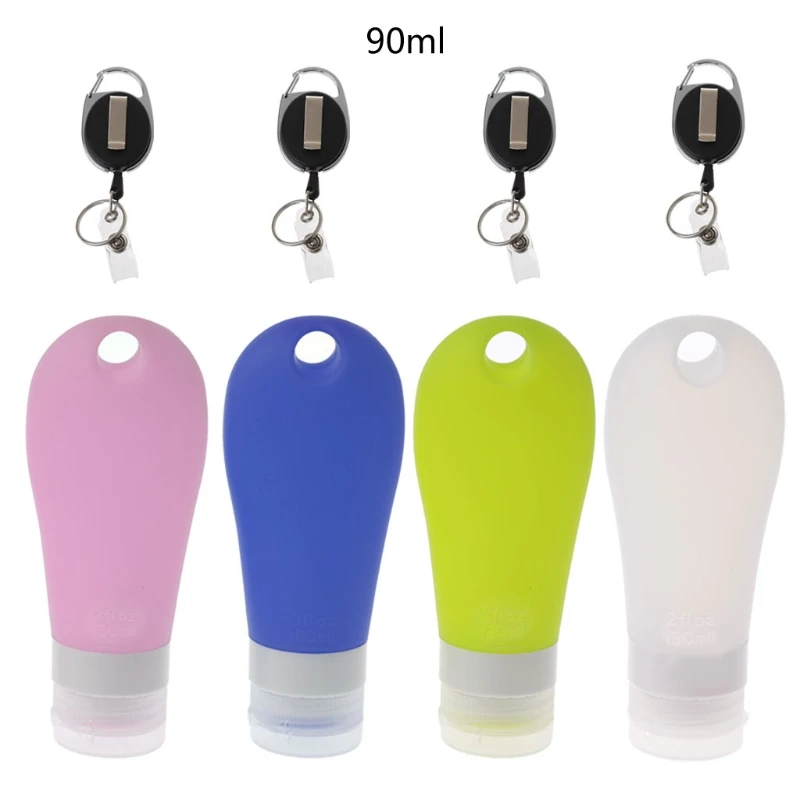 

Silicone Refillable Squeezable Hand Sanitizer Empty Bottle with Keychain Carrier K1KB
