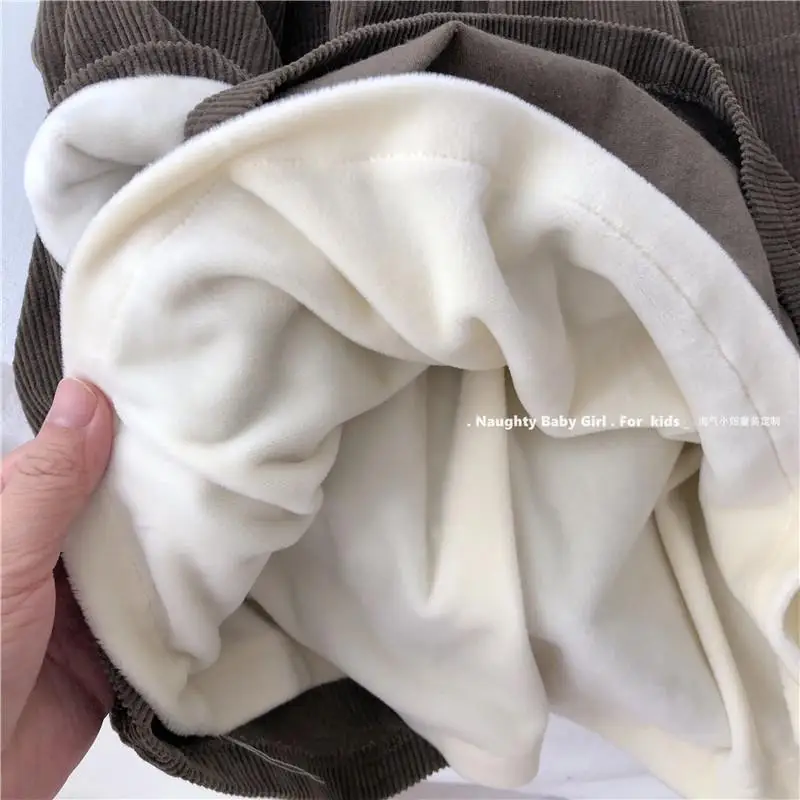 Vestido de moda para ni&ntilde;a, prenda de cuello alto grueso con forro polar, pana de manga larga, Oto&ntilde;o e Invierno-1