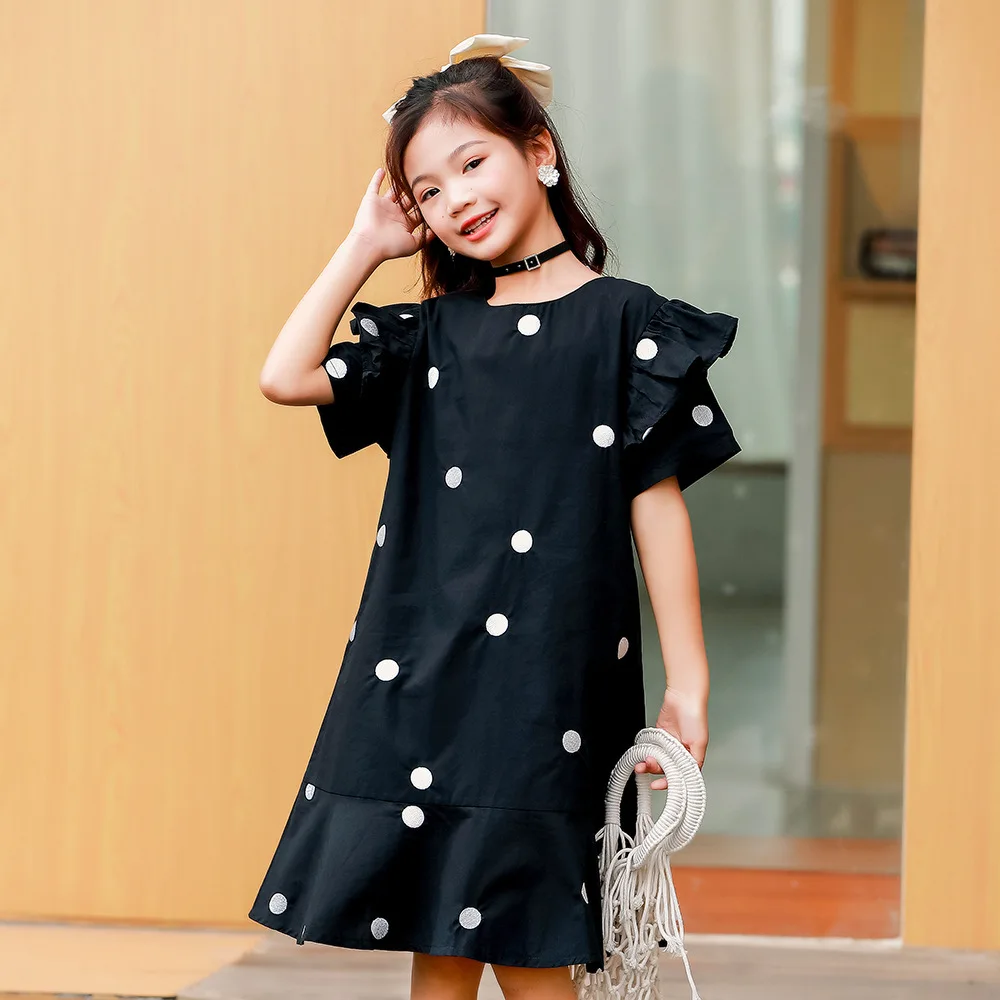 

Summer Dress Girls Clothes 202 New Fashion Dot Embroidered Princess Dress for Toddler Dress Black Simple School Dress 10 12 13 Y