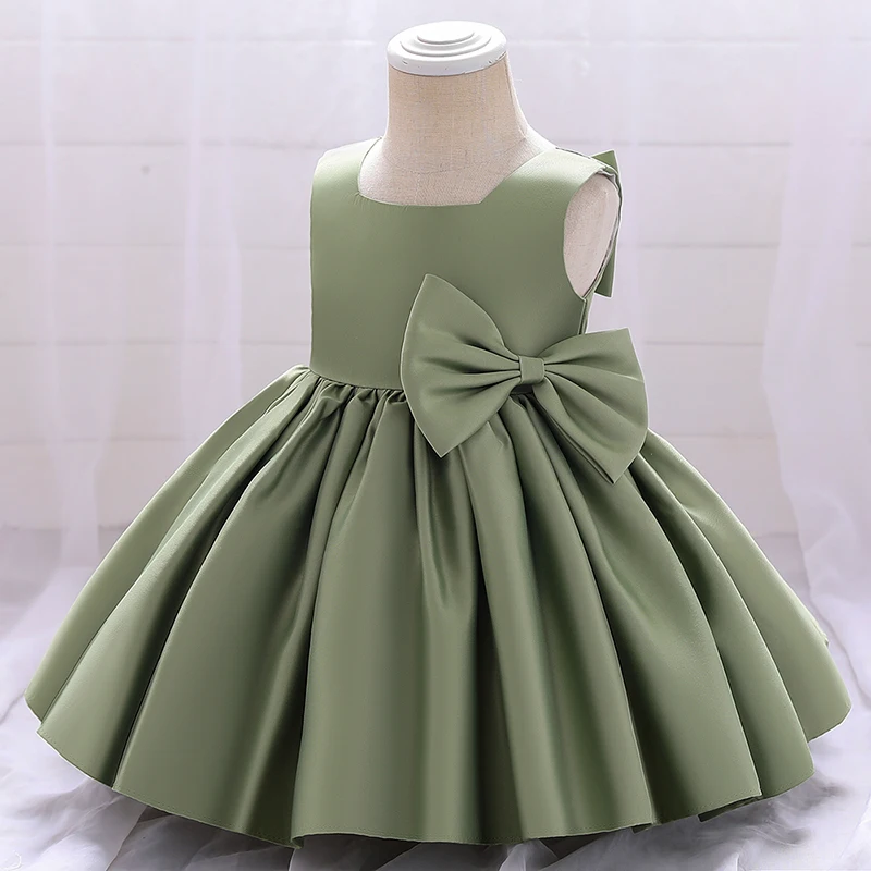 

Solid Color Pageant Child Baptism 1 Year Birthday Dress For Baby Girl White Princess Dresses Party Dress Bow Fluffy Costumes