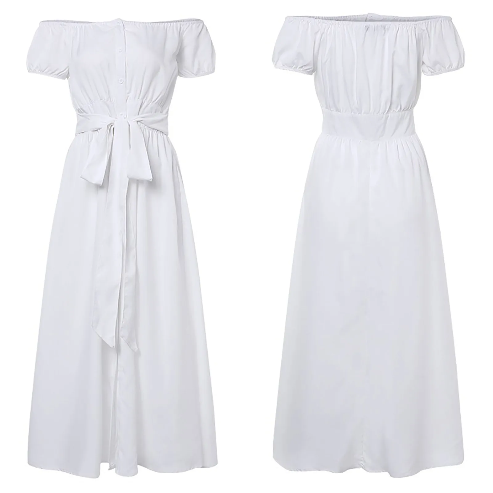 

New Dress Women Summer Off Shoulder Long Dress Chiffon Short Sleeves Party Sexy Maxi Dress Print Slash Neck Ankle-Length #40