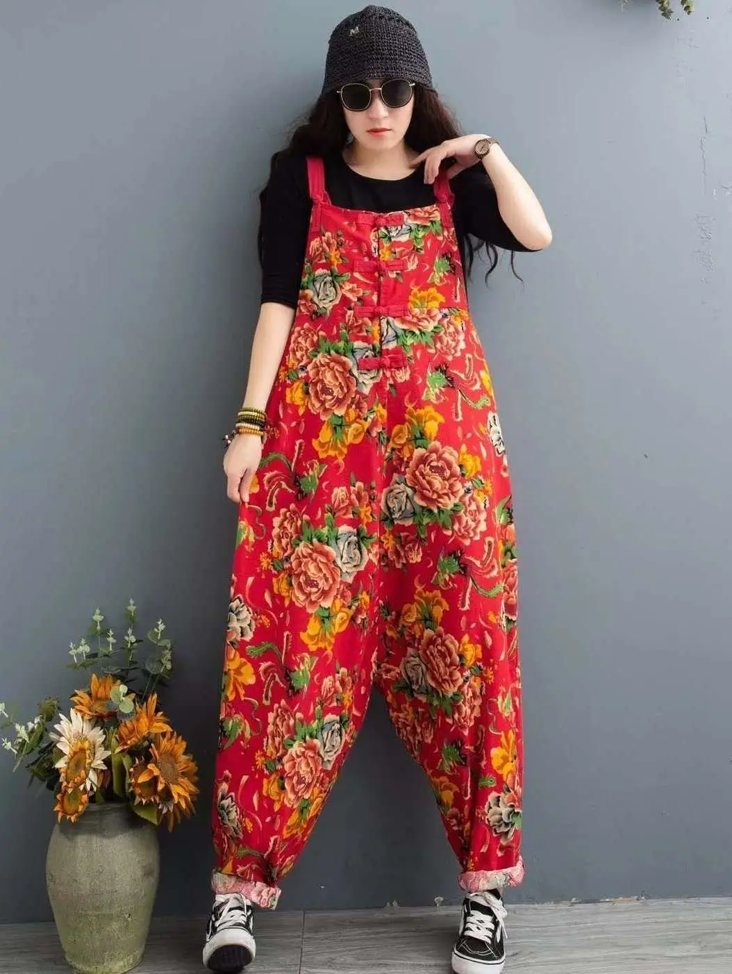 Jumpsuits Women Overalls Floral Print Cotton Linen Jumpsuit 2023 Long Holiday Summer Overalls Rompers