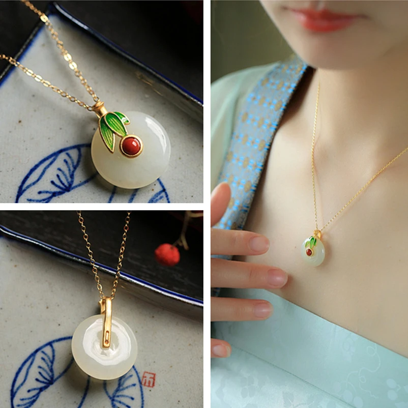 

Lucky Jade Pendant Women Ethnic Choker Necklace Jewelry Female Sterling 925 Silver Clavicle Necklaces For Lady New Year Present