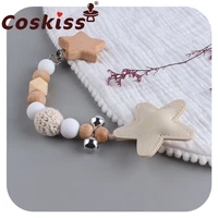 coskiss baby pacifier chain wooden teether stroller toy pram clip bell star shape chain silicone beads baby accessories gift