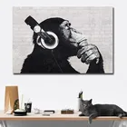 Картина маслом на холсте с изображением музыкальной обезьяны DJ, черно-белая Настенная картина, декоративные картины для современной гостиной, домашний декор