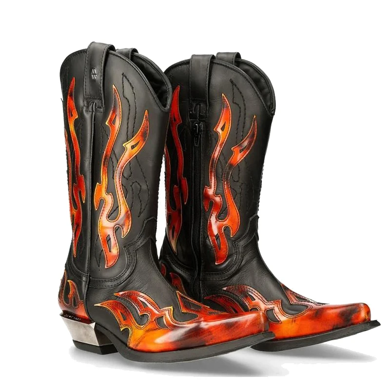 Мужские ковбойские ботинки из ПУ кожи с острым носком на толстом каблуке | Обувь