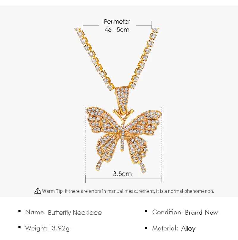 

Sailing Rain Female Insect Butterfly Pendant Necklace Women Jewelry Family Girls Romantic Crystal Iced Out necklace Love Gift