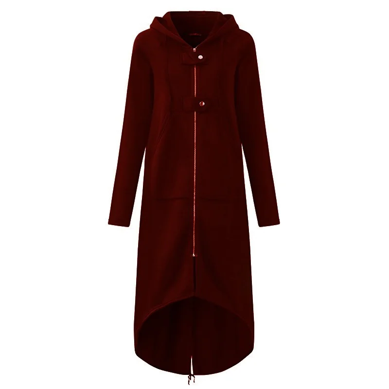 

Fashion Long Sleeve Hooded Trench Coat 2020 Autumn Black Zipper Plus Size 5XL Velvet Long Coat Women Overcoat Clothes