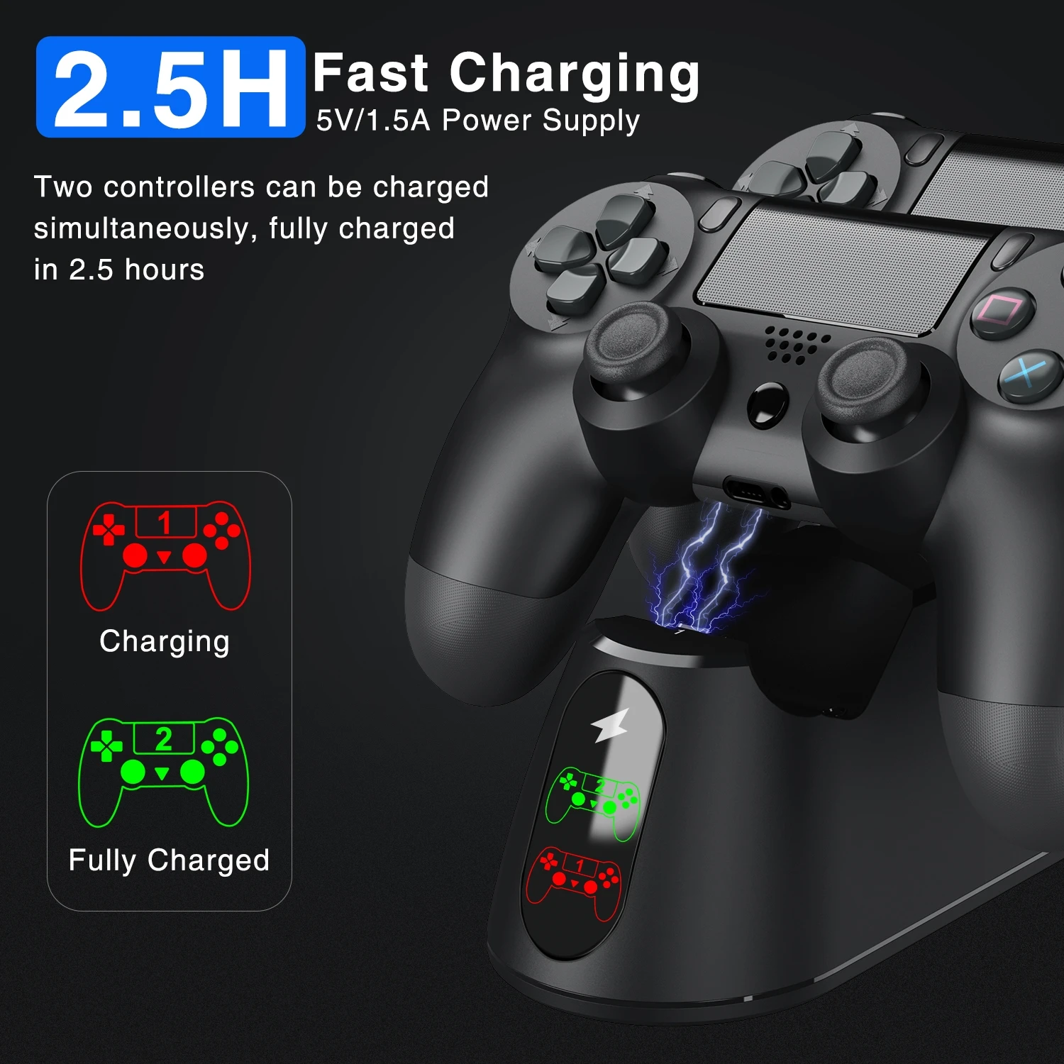 Док-станция для зарядки контроллеров PS4 2 USB-порта с дисплеем состояния Playstation 4/PS4