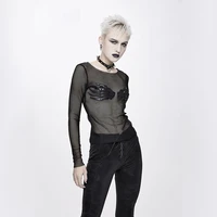 devil fashion 2020 womens perspective sexy black punk t shirt mesh round neck long sleeve