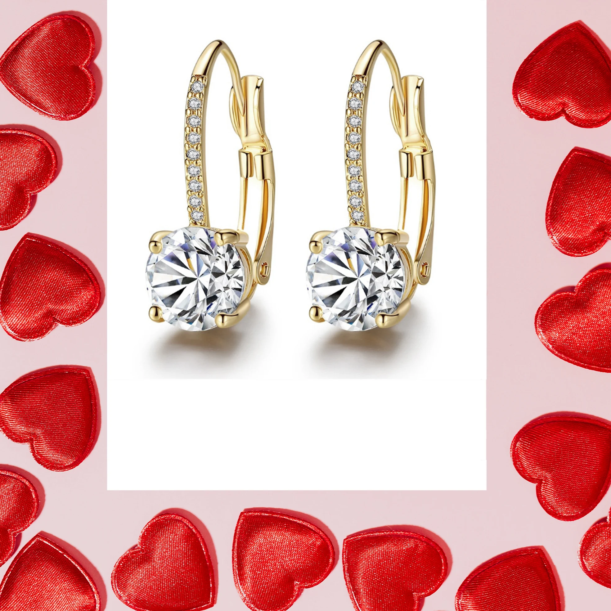 

Drop Dangle Earring Hoop Earrings for Women 14K Gold Plated Leverback Earrings with Cubic Zirconia Rhinestone Huggie Hoop Earing