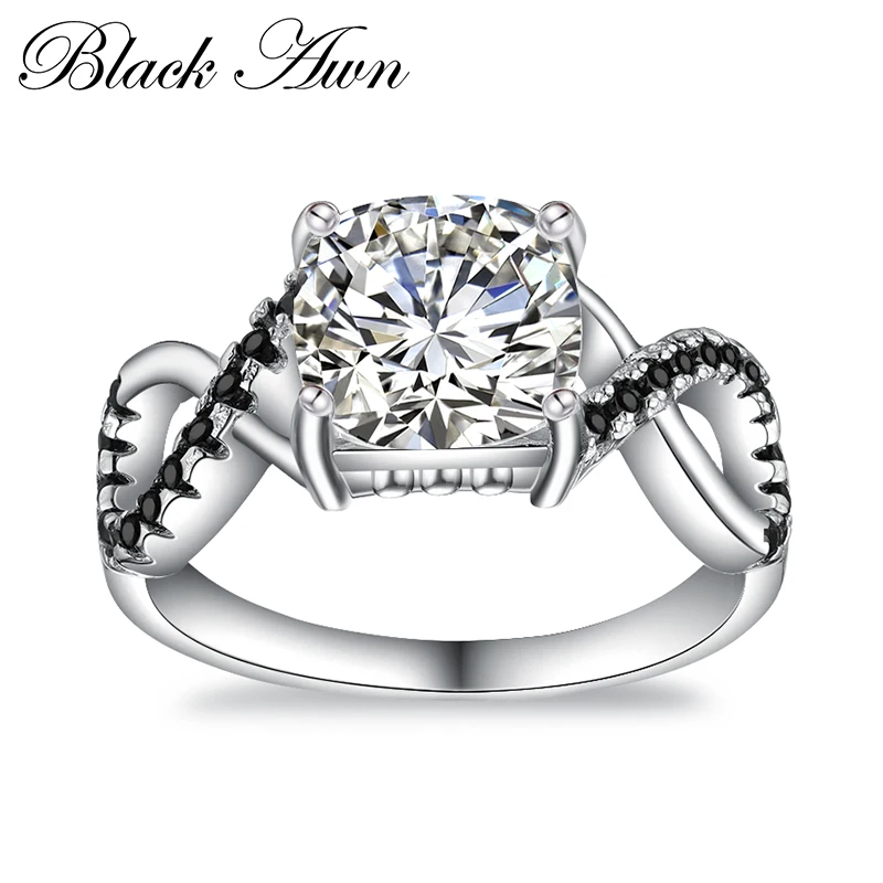 BLACK AWN 925 Sterling Silver Jewelry Square Wedding Rings for Women Silver 925 Jewelry C397