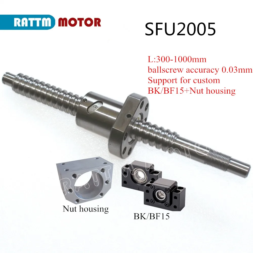 

20mm Rolled Ballscrew class c7 SFU2005 L300~1000mm +2005 ballnut + BK/BF15 End support + nut housing