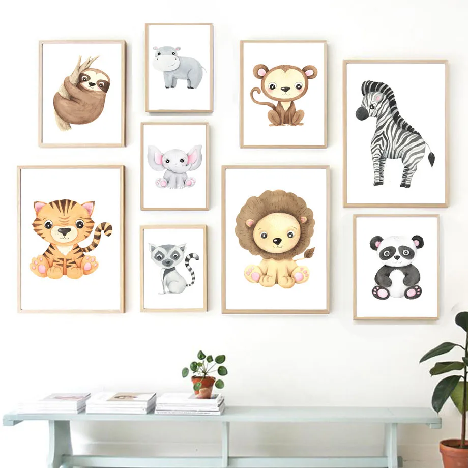 

Cute Lion Zebra Sloth Tiger Lemur Animals Nordic Posters And Prints Wall Art Canvas Painting Wall Pictures Baby Kids Room Decor