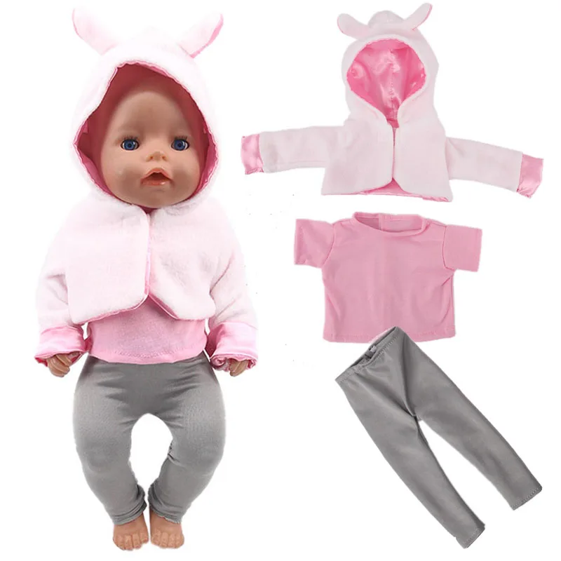 

Doll Clothes 3Pcs/Set Rabbit Coat+T-shirt/+Leggings For 18 Inch American&43Cm Baby New Born Doll Generation Christmas Girl`s Toy