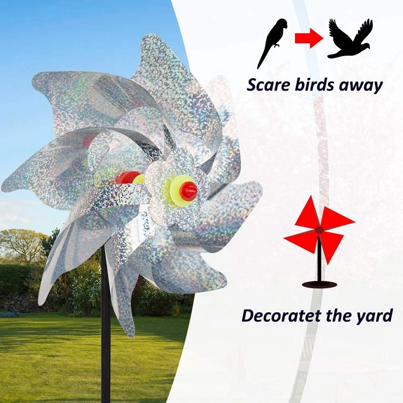 

10PCS Anti Bird Windmill Bird Repeller Windmill Sparkly Silver Pinwheels Bird Deterrent for Outdoor Lawn Decor