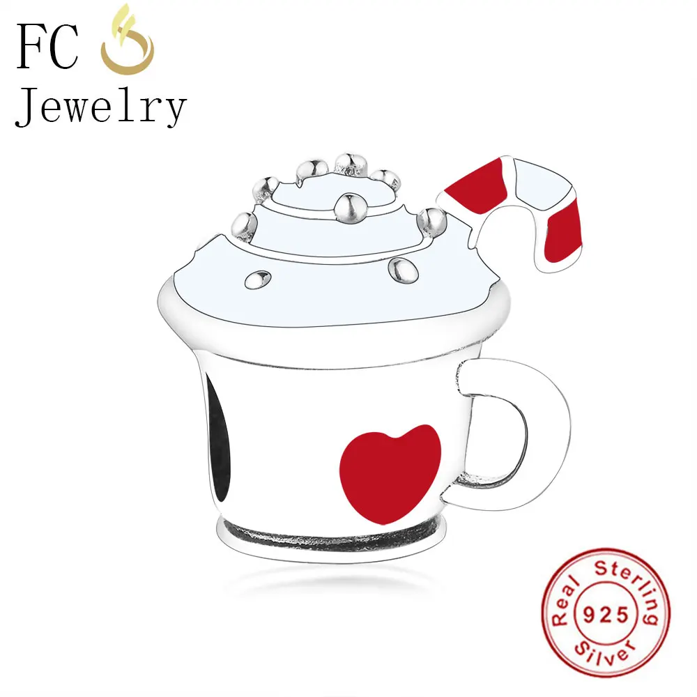 

FC ювелирные изделия подходят оригинальные браслеты-подвески с изображением бренда, Серебряное сердце, эмалированная чашка для мороженого, ...