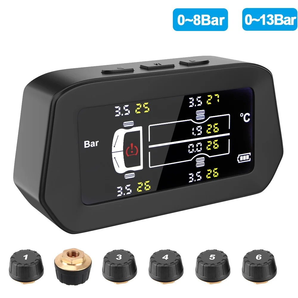 

Car TPMS Tyre Pressure Monitoring System Freight Car Security Alarm Systems Light Truck Digital LCD Display 6 Tires
