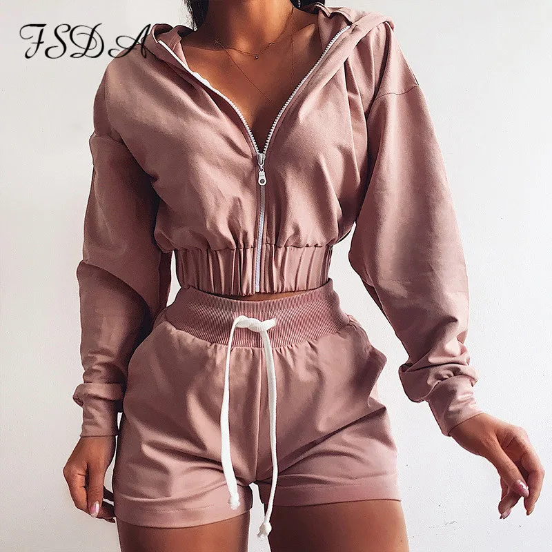 Женский укороченный комплект из двух предметов FSDA повседневный спортивный