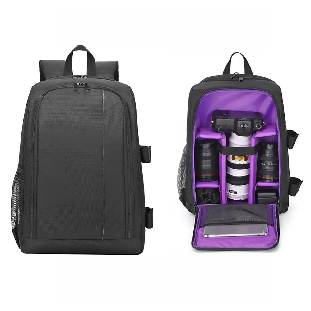 Водонепроницаемая нейлоновая камера для хранения Backpak сумка через плечо большая емкость рюкзак для переноски штатив чехол для объектива для DSLR камеры - Цвет: Style C Purple