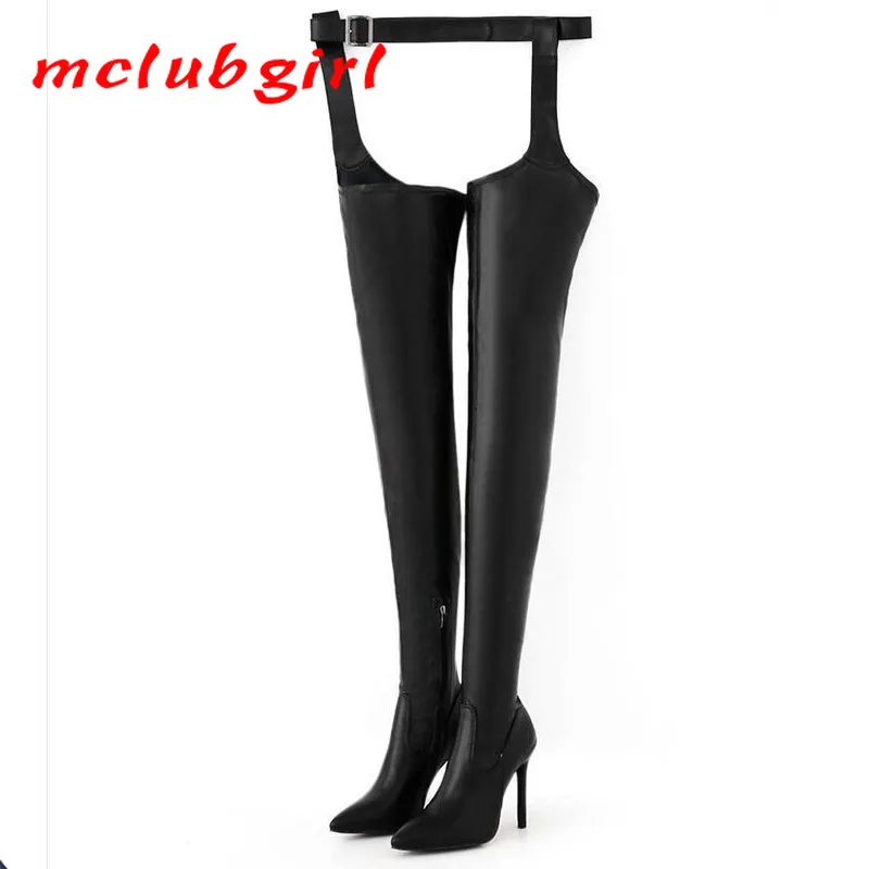 Фото Женские ботфорты на высоком каблуке Mclubgirl высокие сапоги брюки - купить