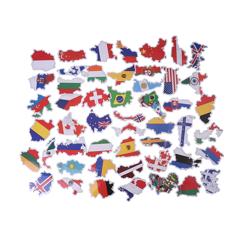 

50 PCS Countries Map Travel Sticker to DIY Scrapbooking Suitcase Laptop Car Motorcycle National Flags Stickers Toys for Children