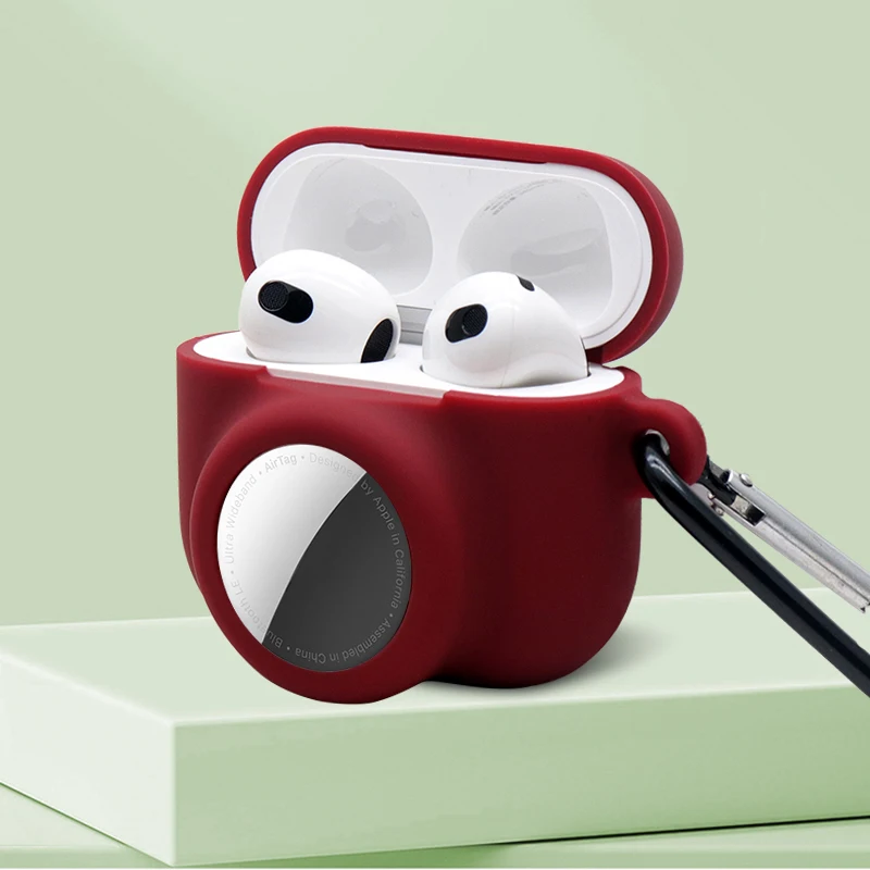 Прочный силиконовый чехол 2 в 1 для Apple Airpods 3 Pro & Airtag с брелоком светящийся