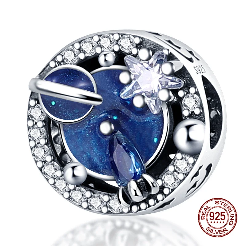 

100% Real 925 Sterling Silver Blue zircon beads Fit Original pandora Bracelet&Bangle Making Fashion DIY Jewelry For Women