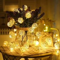 102040100leds rattan ball string light battery operated led warm white fairy string holiday wedding party garland decor light